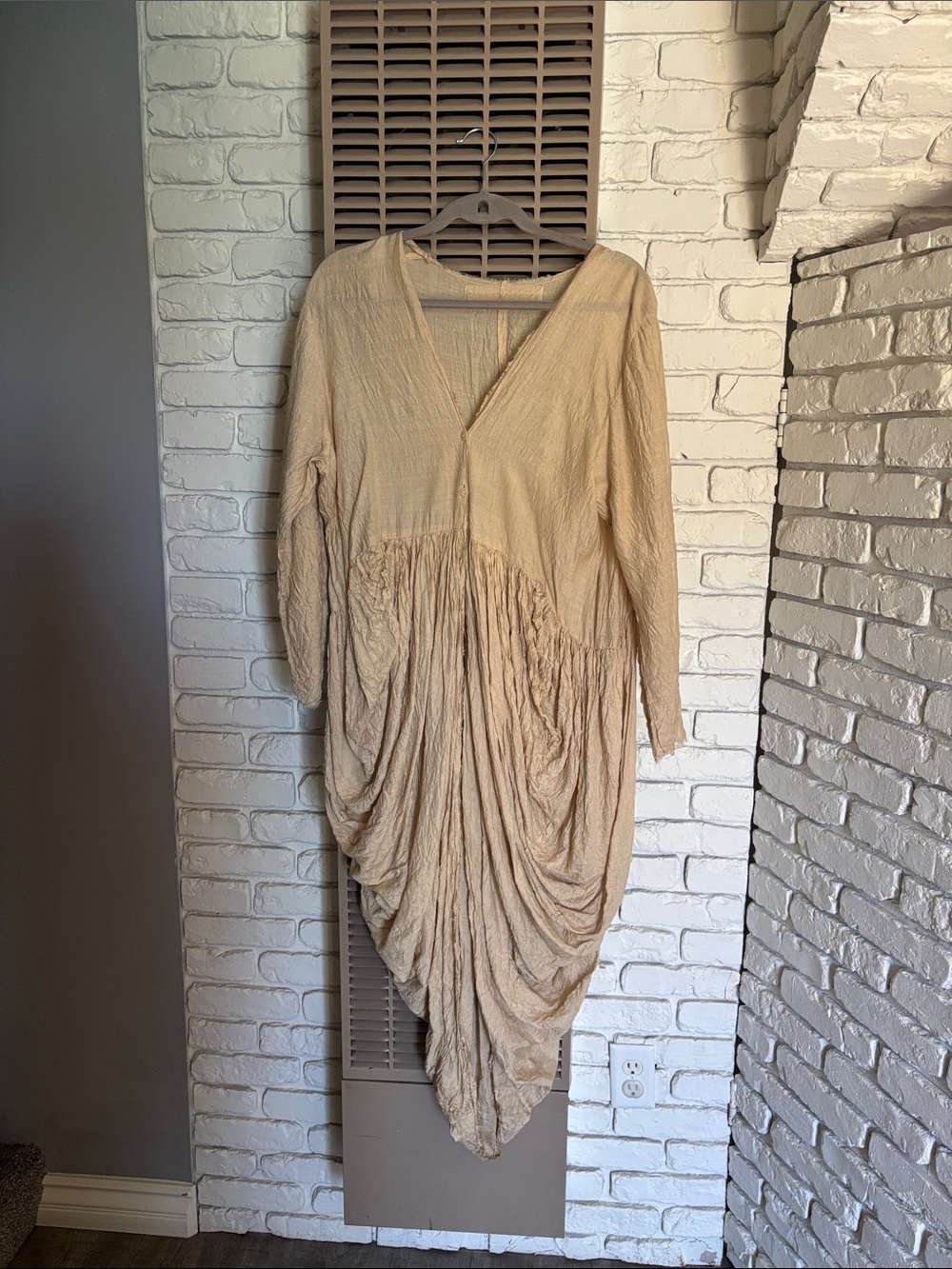 Magnolia Pearl Cream Asymmetrical Ruched V-Neck Dress